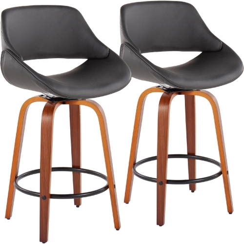 Fabrico 26" Counter Stool in Grey Leatherette, Walnut Finish & Black (Set of 2)